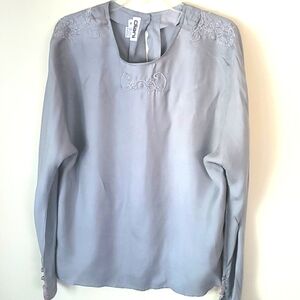 Vintage Diani Blouse Long Sleeve 100% silk Embroidered Neck and  shoulders. SZ M